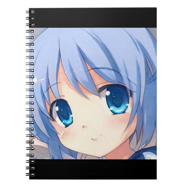 Cuaderno Sonriente lindo manga anime chica ojos azules viol (Frente)