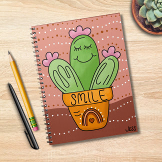 Cuaderno Sonrisa de Cactus Boho Colores de Arcoíris Feliz L