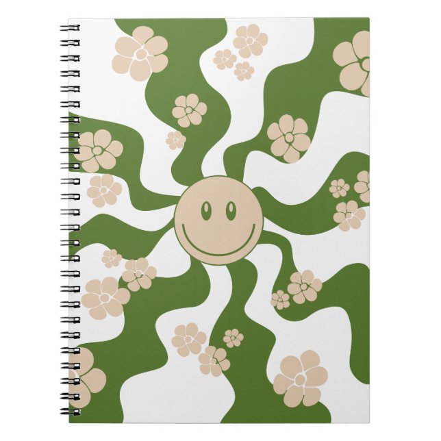Cuaderno Sonrisa en blanco, arena y verde palma (Frente)