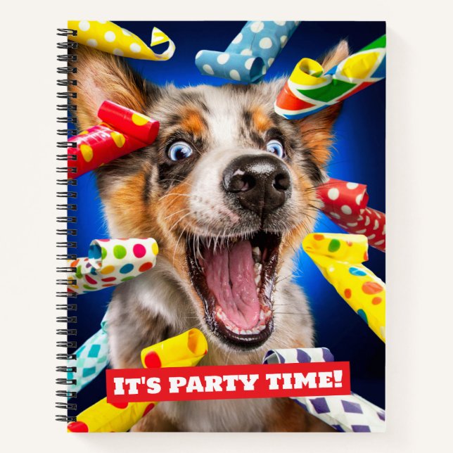 Cuaderno Sopladores de fiesta de perro feliz (Anverso)
