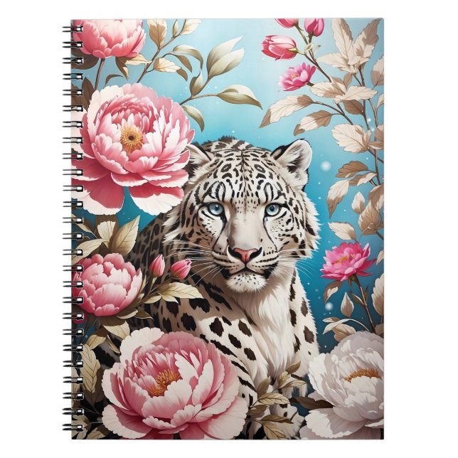 Cuaderno Sorprendente Red De Leopardo De La Nieve Y Peonías (Frente)