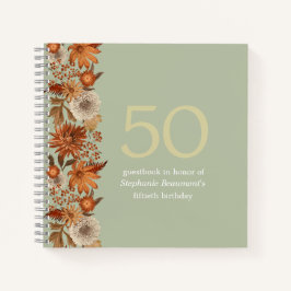 Cuaderno Sorpresa de cumpleaños número 50 de mujer con flor