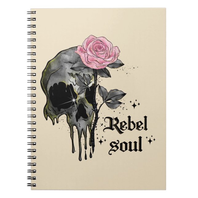 Cuaderno Soul Rebel - Calavera gótica con rosa rosado (Frente)