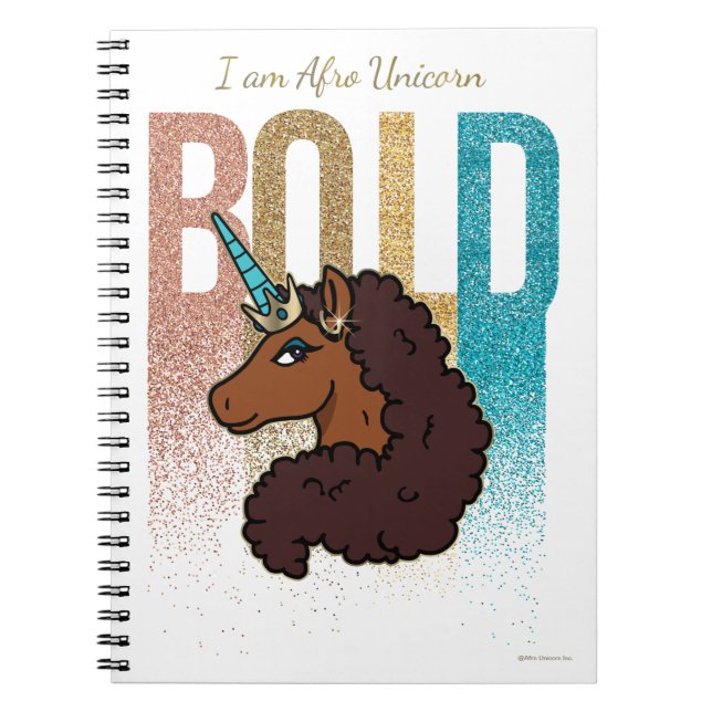 Cuaderno Soy Afro Unicornio | Diseño de Purpurina negrita (Frente)