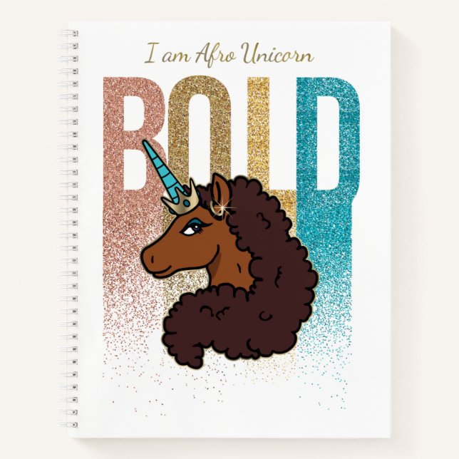 Cuaderno Soy Afro Unicornio | Diseño de Purpurina negrita (Anverso)