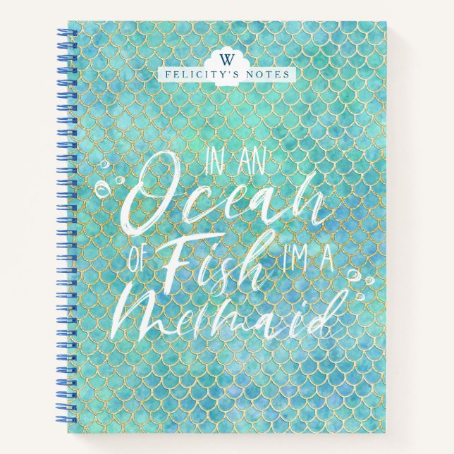 Cuaderno Soy sirena | Patrón de escala Aqua & Gold Mermaid (Anverso)