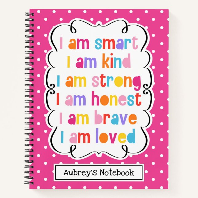 Cuaderno Soy Smart Pink Polka Dot Affirmations Personalizad (Anverso)