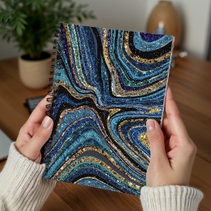 Cuaderno Sparkle Glam Purpurina arte de mármol femenino azu