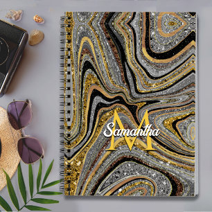 Cuaderno Sparkle Glam Purpurina arte de mármol femenino oro