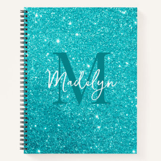 Cuaderno  sparkles Blue glitter monogram name girly
