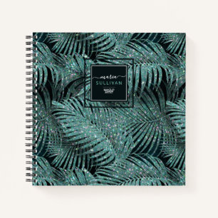 Cuaderno Sparkling Palm Leaves Pattern ID831 Verde azulado