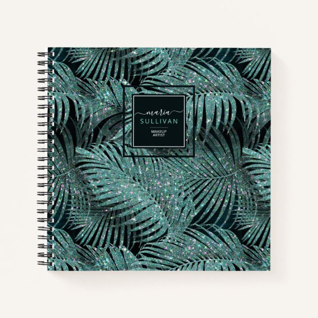 Cuaderno Sparkling Palm Leaves Pattern ID831 Verde azulado (Anverso)