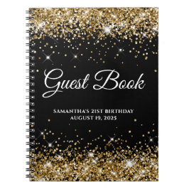 Cuaderno Sparkly Gold Purpurina Libro de cumpleaños 21 negr