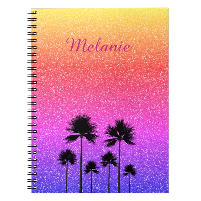 Cuaderno Sparkly Palm Trees Gradient Sunset Personalised (Frente)