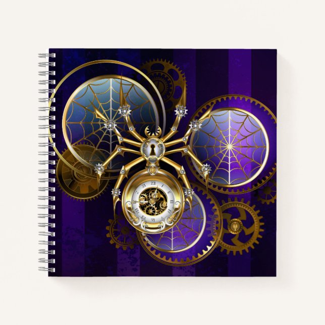 Cuaderno Spider Steampunk sobre fondo morado (Anverso)