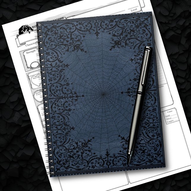 Cuaderno Spider Witch | Dusty Slate Blue Spiderweb Flourish (Subido por el creador)