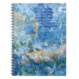 Cuaderno Spiral Notebook with mixed media artwork in blues.