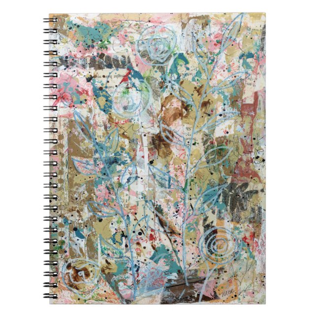 Cuaderno Spiral notebook with mixed media floral artwork. (Frente)