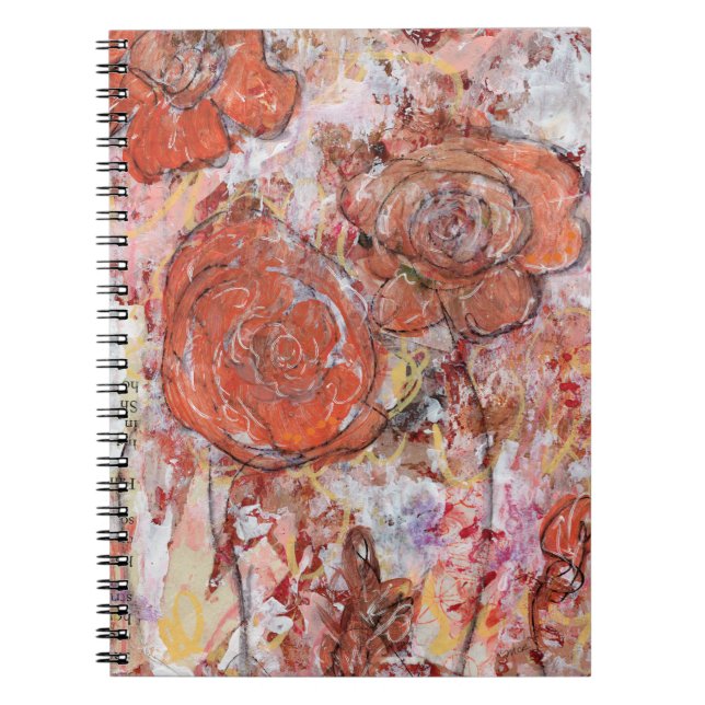 Cuaderno Spiral Notebook with mixed media orange flowers (Frente)