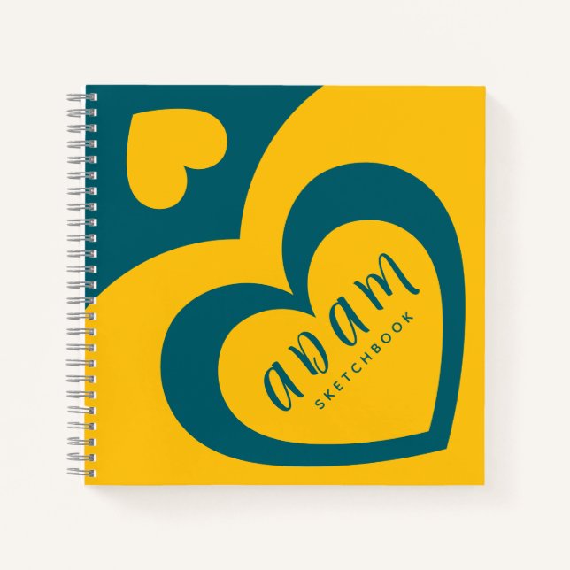 Cuaderno Spiral Notebook Yellow Blue Colourful heart design (Anverso)