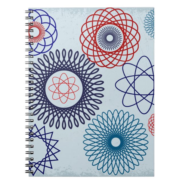 Cuaderno Spirograph Funky Patrón Geométrico Rojo Azul (Frente)