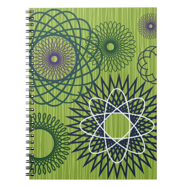 Cuaderno Spirograph Geométrico Patrón Verde Azul (Frente)