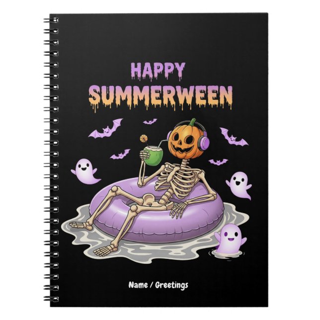 Cuaderno Spooky Pumpkin Faced Skeleton Fun Happy Summerween (Frente)