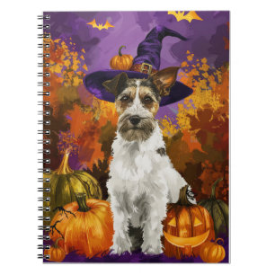 Cuaderno Spooky Wirefox Terrier Dog Halloween Bruja Calabaz