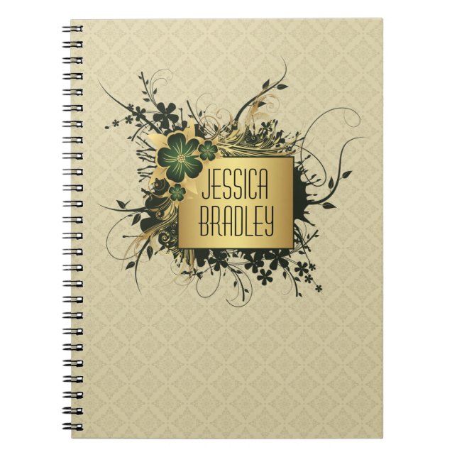 Cuaderno Spray floral verde y dorado (Frente)