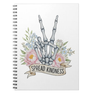 Cuaderno "Spread Kindness" Skeleton Peace Sign – Watercolor