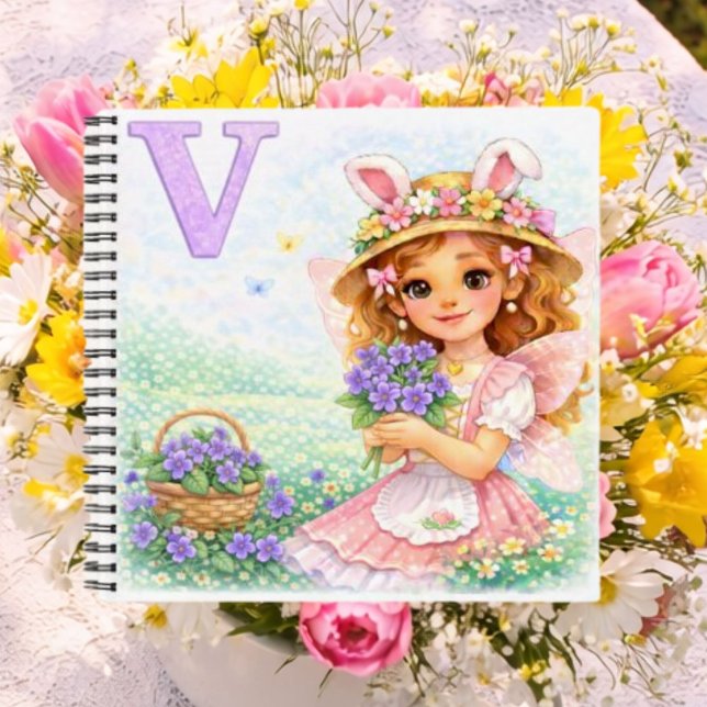 Cuaderno Spring Alphabet Letter V Fairy Violet Flowers (Subido por el creador)