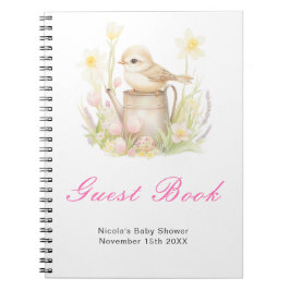 Cuaderno Spring Bird Watering Can Baby Shower Guest Book