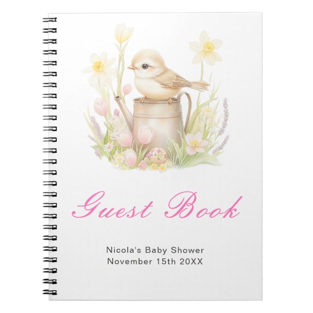 Cuaderno Spring Bird Watering Can Baby Shower Guest Book (Frente)