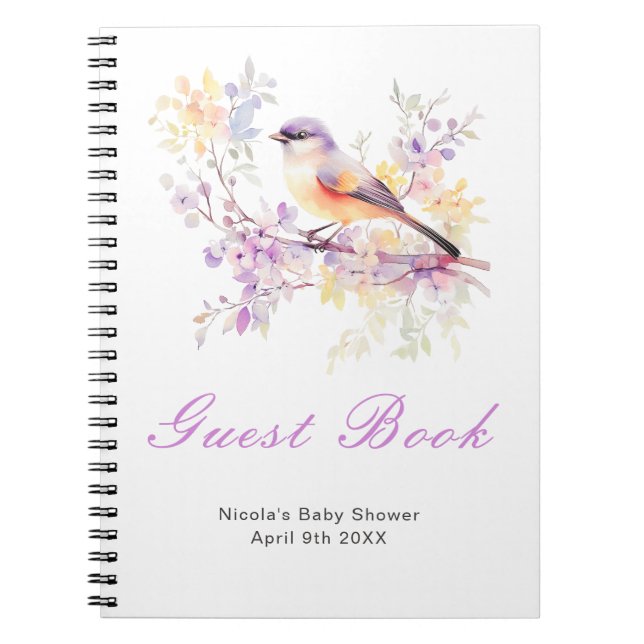 Cuaderno Spring Cute Bird Baby Shower Guest Book (Frente)