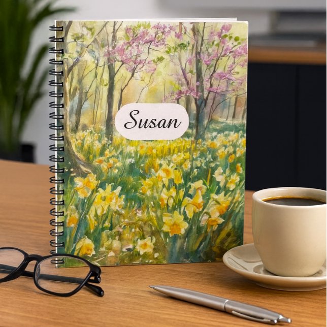 Cuaderno Spring Daffodil Meadow Watercolor Notebook (Cheerful Daffodils Blooms Journal Daffodil Forest Art)