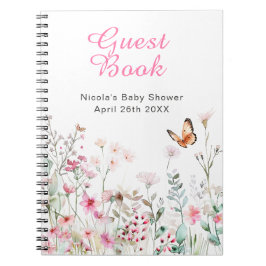 Cuaderno Spring Deep Pink Butterfly Floral Baby Shower