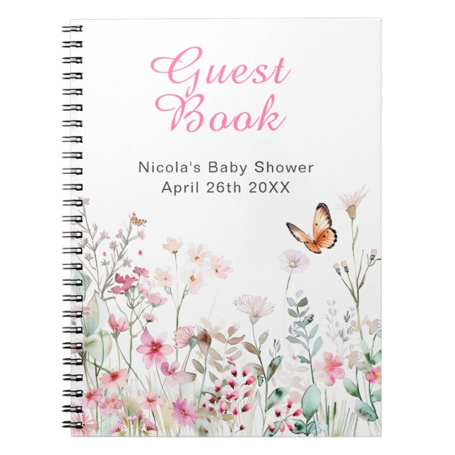 Cuaderno Spring Deep Pink Butterfly Floral Baby Shower (Frente)