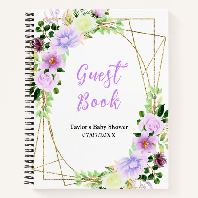 Cuaderno Spring Purple Floral Baby Shower Guest Book (Anverso)