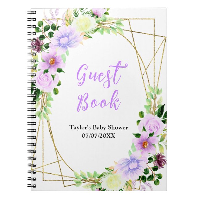 Cuaderno Spring Purple Floral Baby Shower Guest Book (Frente)