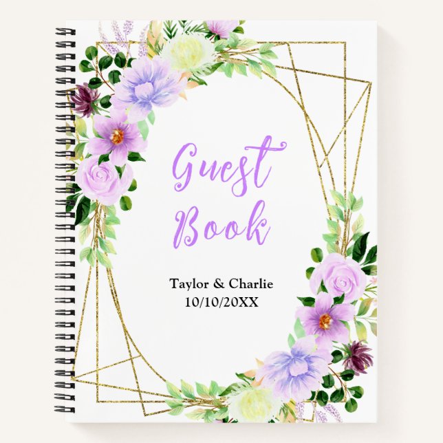 Cuaderno Spring Purple Floral Wedding Guest Book (Anverso)