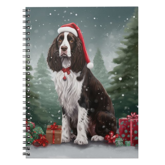 Cuaderno Springer Spaniel perro en la nieve Navidad (Frente)