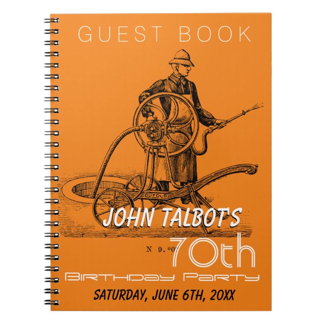 Cuaderno Sprinkler Fireman 70th Birthday Party Guest Book (Frente)