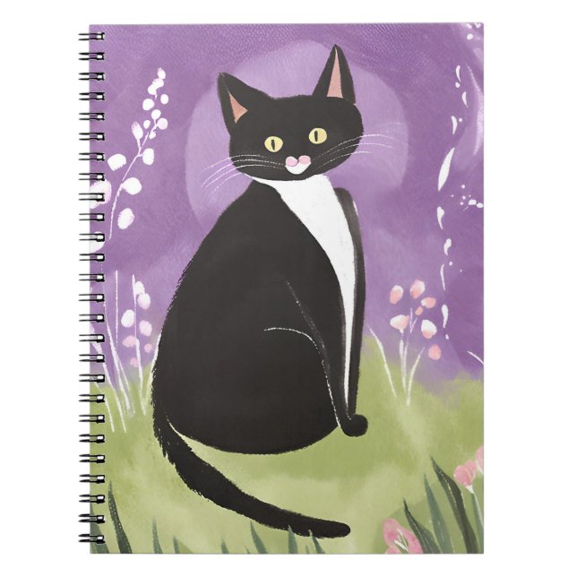 Cuaderno Sr. Chonk | Tuxedo Cat Púrpura Acuarela (Frente)