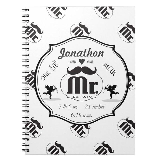 Cuaderno Sr. Mustache Lil Man Baby Boy Stats (Frente)