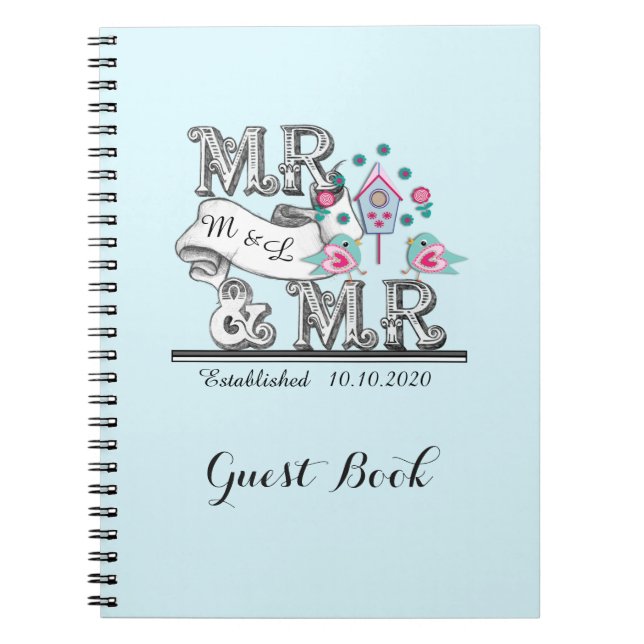 Cuaderno Sr. y Sr. Cute Boda Gay Personalizado Libro de Inv (Frente)