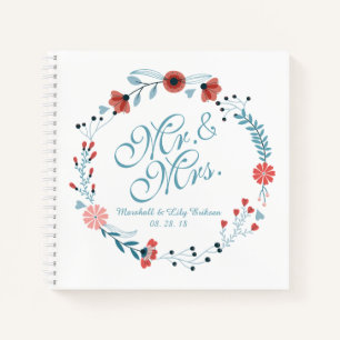 Cuaderno Sr. y Sra. Cute Floral Wreath Boda Guestbook