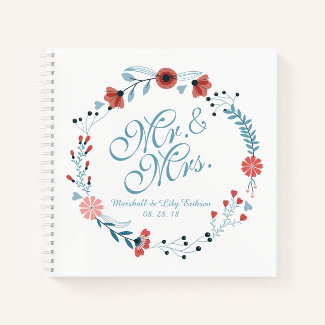 Cuaderno Sr. y Sra. Cute Floral Wreath Boda Guestbook (Anverso)