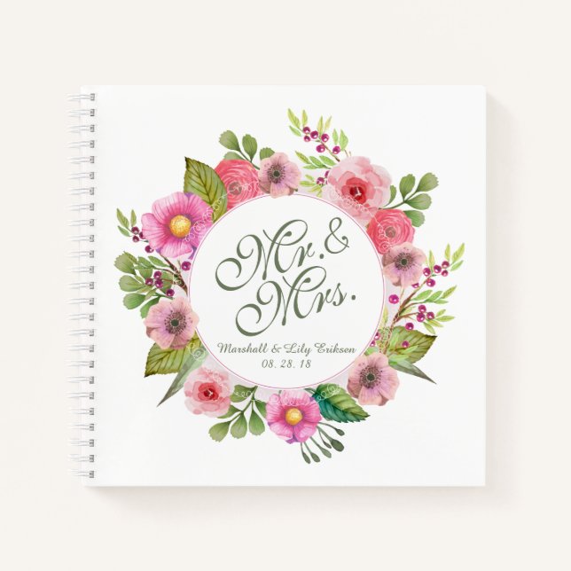 Cuaderno Sr. y Sra. Elegant Floral Boda Notebook (Anverso)