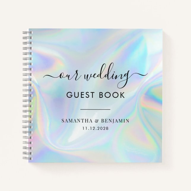 Cuaderno Sr. y Sra. Faux Holographic Boda Guest Book (Anverso)