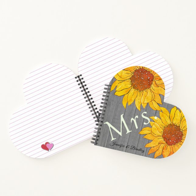 Cuaderno Sra. Rustic Wood Gray Yellow Sunflower (Interior)